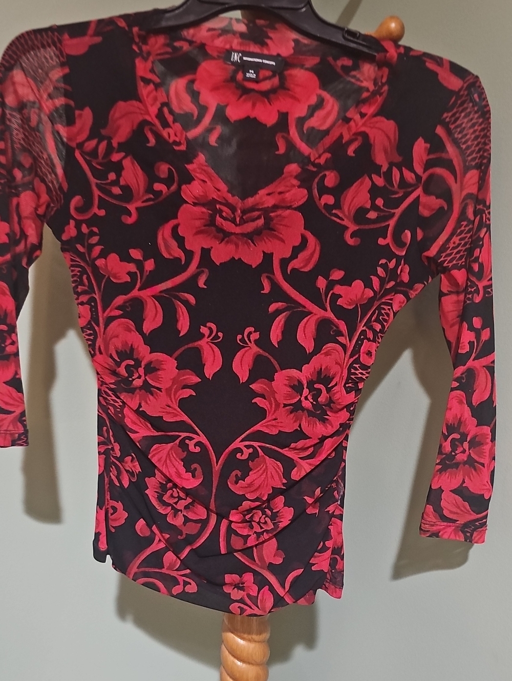 INC Black & Red Floral V-Neck Women’s Top - Size PS